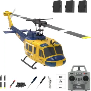 RC ERA C032 RC Helicopter, 2.4G 6CH UH-1 Huey Flybarless RC Helicopter, 6-Axis Gyroscope Stabilization, with Altitude Hold & 3D Inverted Flight for Adults Enthusiasts, 3 Battery