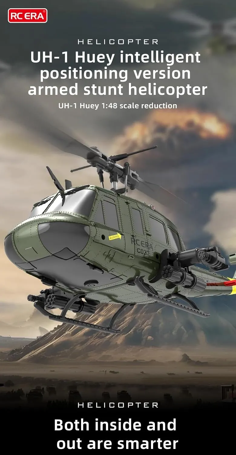 RC ERA C032 RC Helicopter, 2.4G 6CH UH-1 Huey Flybarless RC Helicopter, 6-Axis Gyroscope Stabilization, with Altitude Hold & 3D Inverted Flight for Adults Enthusiasts, 4 Battery