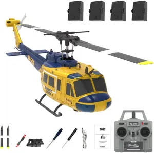 RC ERA C032 RC Helicopter, 2.4G 6CH UH-1 Huey Flybarless RC Helicopter, 6-Axis Gyroscope Stabilization, with Altitude Hold & 3D Inverted Flight for Adults Enthusiasts, 4 Battery
