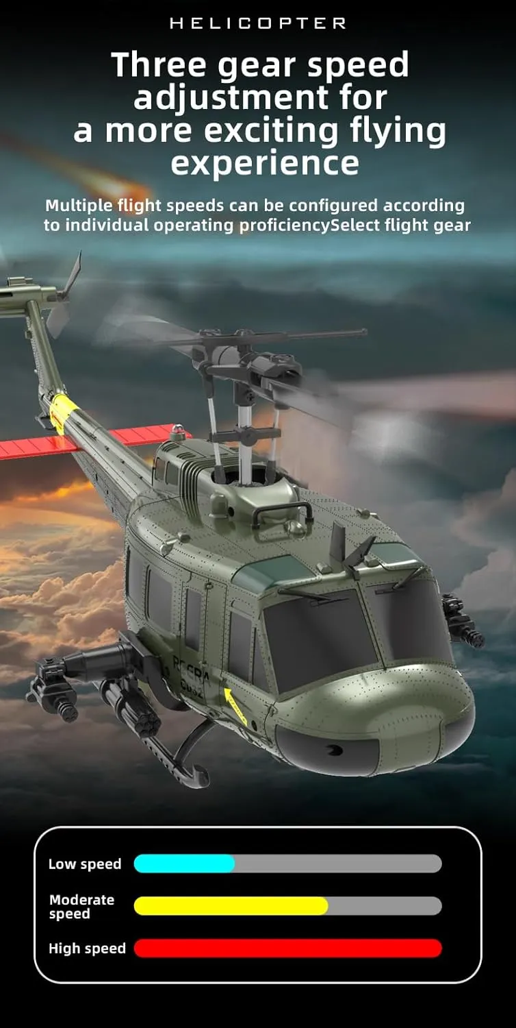 RC ERA C032 UH-1 Huey 6CH Helicopter for Adults, 1/48 Scale RC Helicopter Brushless with 6-Axis Gyroscope Stabilization, with Altitude Hold & 3D Inverted Flight, 1 Battery