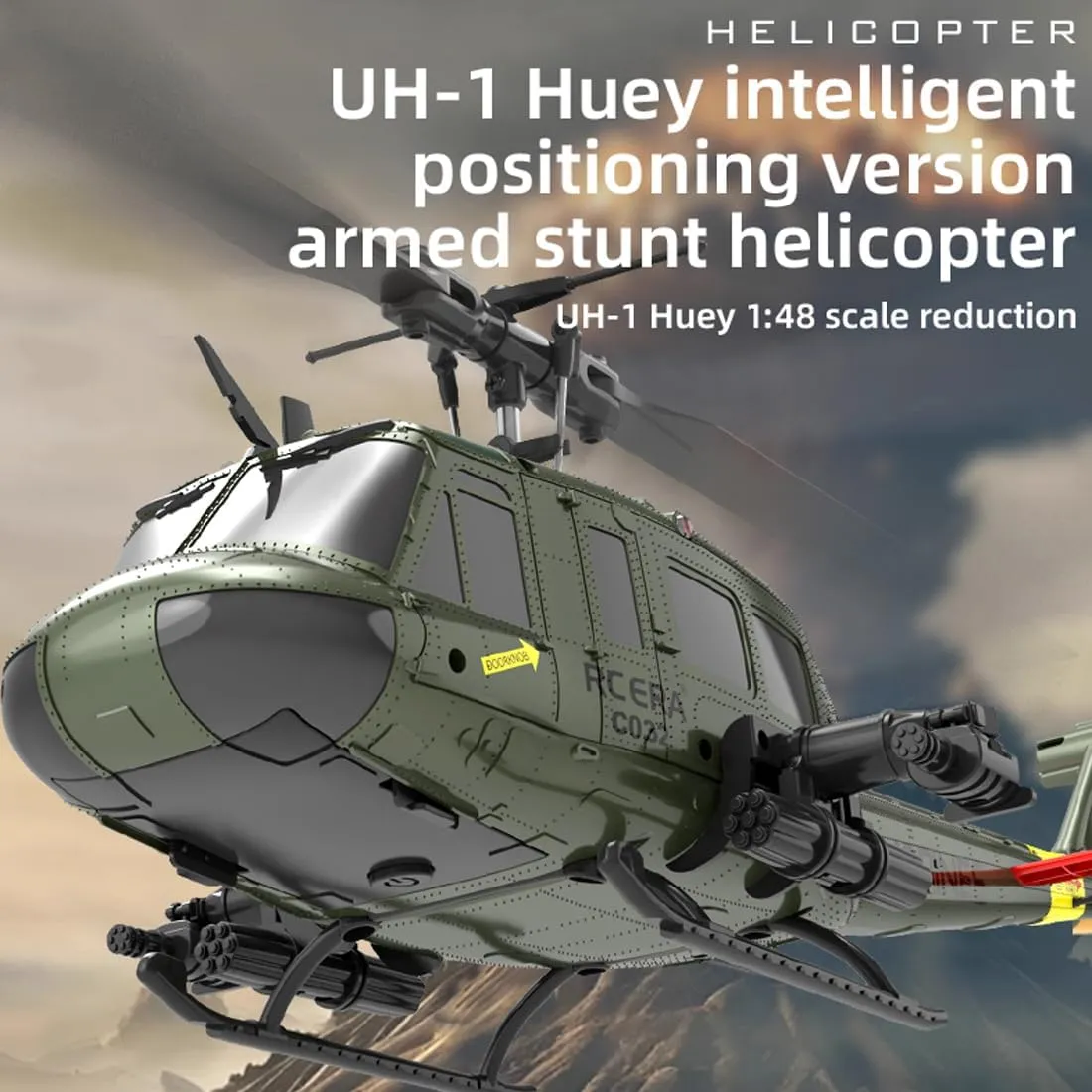 RC ERA C032 UH-1 Huey 6CH Helicopter for Adults, 1/48 Scale RC Helicopter Brushless with 6-Axis Gyroscope Stabilization, with Altitude Hold & 3D Inverted Flight, 2 Battery