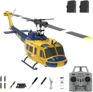 RC ERA C032 UH-1 Huey 6CH Helicopter for Adults, 1/48 Scale RC Helicopter Brushless with 6-Axis Gyroscope Stabilization, with Altitude Hold & 3D Inverted Flight, 2 Battery