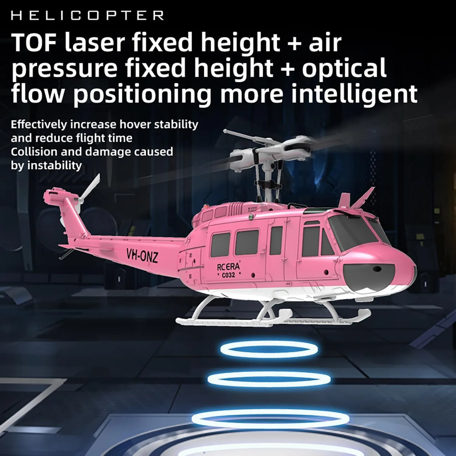 RC ERA C032 UH-1 Huey RC Helicopter for Adults, 1/48 Scale 6CH 2.4G Flybarless Gyro Stabilized Aircraft with Optical Flow Positioning & One-Key Landing -RTF/1 Battery