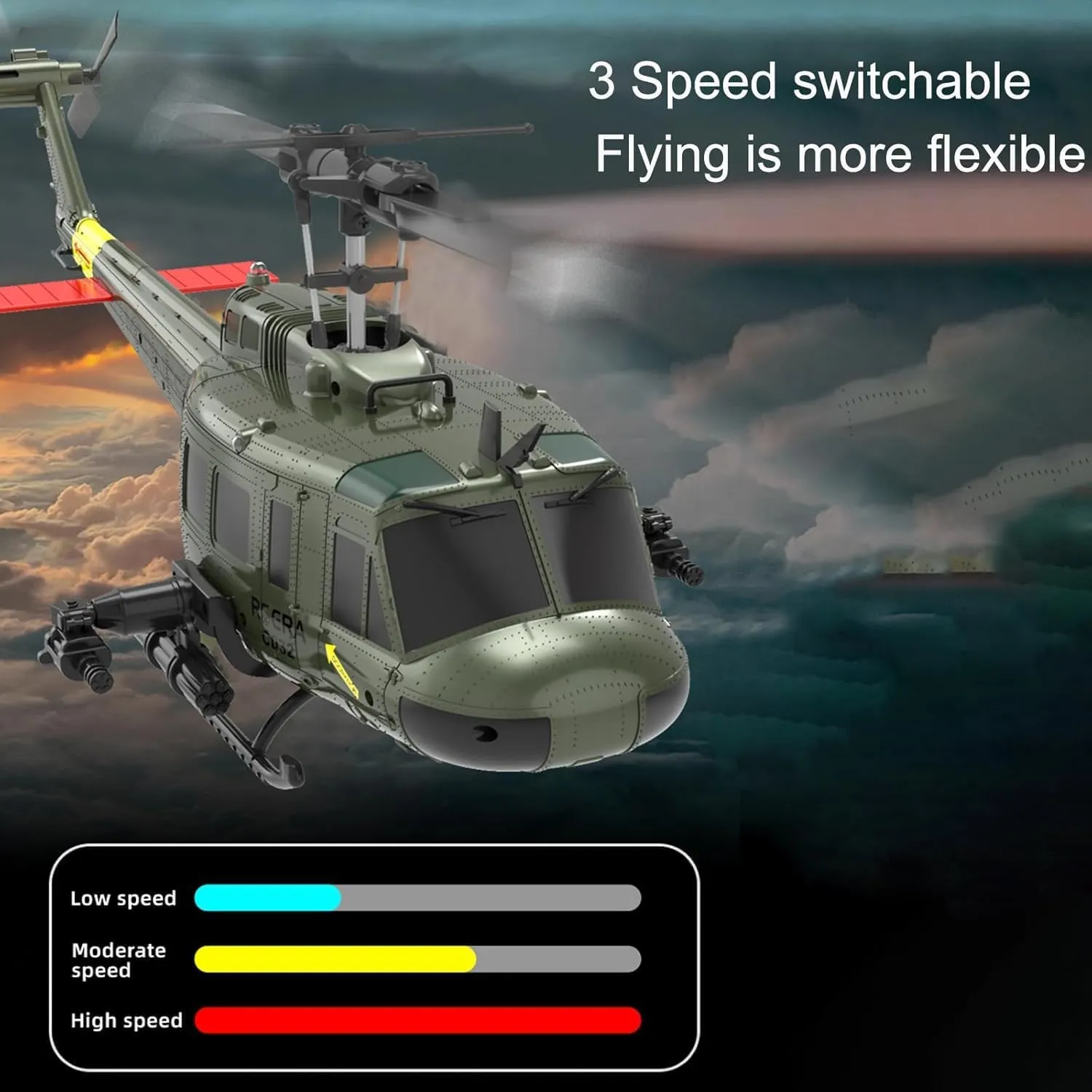 RC ERA C032 UH-1 Huey RC Helicopter for Adults, 1/48 Scale 6CH 2.4G Flybarless Gyro Stabilized Aircraft with Optical Flow Positioning & One-Key Landing -RTF/1 Battery