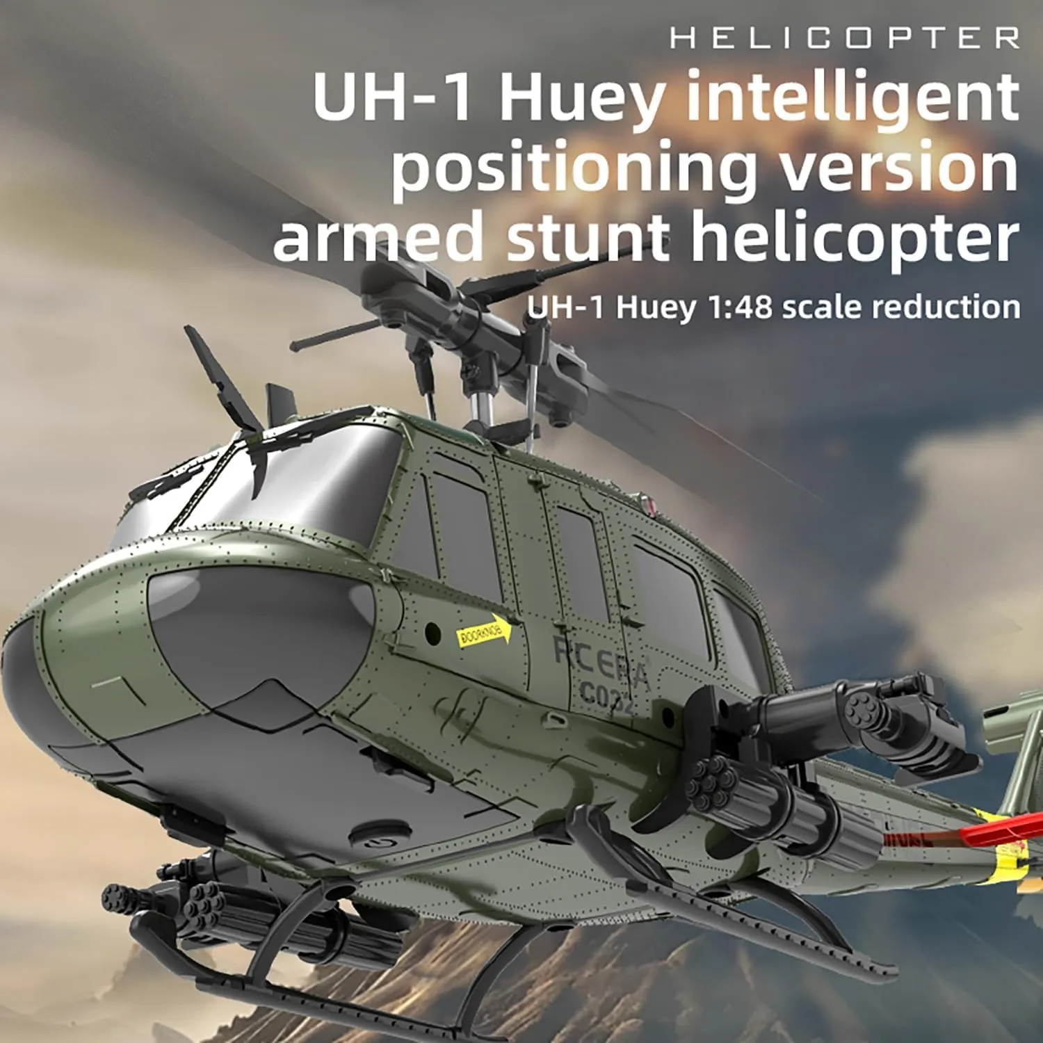 RC ERA C032 UH-1 Huey RC Helicopter for Adults, 1/48 Scale 6CH 2.4G Flybarless Gyro Stabilized Aircraft with Optical Flow Positioning & One-Key Landing -RTF/1 Battery
