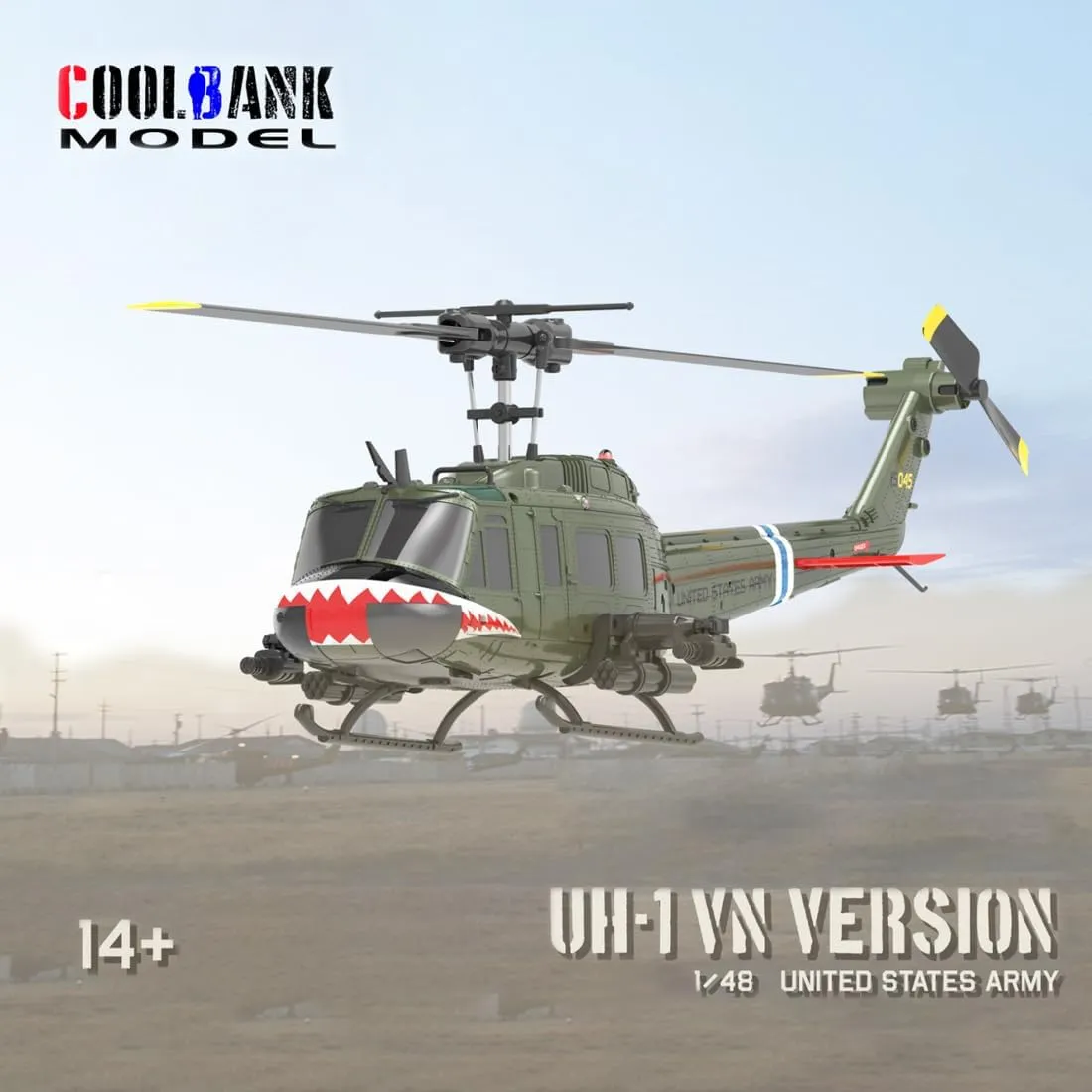 RC ERA C032 UH-1 Huey RC Helicopter Toys for Adults, 1/48 Scale 2.4G 6CH Stabilized Aircraft 6-Axis Gyro Brushless Flybarless Helicopter for Adults Beginner - Shark Mouth/1 Battery