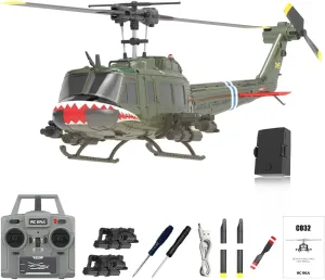 RC ERA C032 UH-1 Huey RC Helicopter Toys for Adults, 1/48 Scale 2.4G 6CH Stabilized Aircraft 6-Axis Gyro Brushless Flybarless Helicopter for Adults Beginner - Shark Mouth/1 Battery