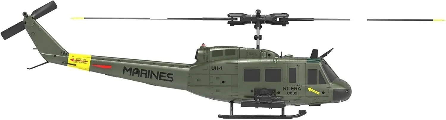 RC ERA C032 UH-1 Huey RC Helicopter with 6-Axis Gyro, 1/48 Scale 6CH Flybarless RC Helicopter with Altitude Hold & Intelligent Positioning System for Hobbyist