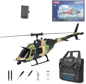 RC ERA C138 1/33 Scale Bell 206 Remote Control Helicopter for Adults, 2.4G 6-Channel Single-Rotor Tail-Less Helicopter, Optical Flow Positioning Outdoor Remote Control Aircraft Model