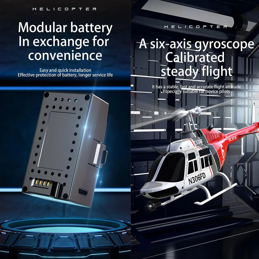RC ERA C138 1/33 Scale No Aileron 206 Helicopter, 2.4G 6CH, Remote Control Helicopter with Optical Flow Positioning and Altitude Hold, Gifts for Beginners (RTF Version/Blue & White)