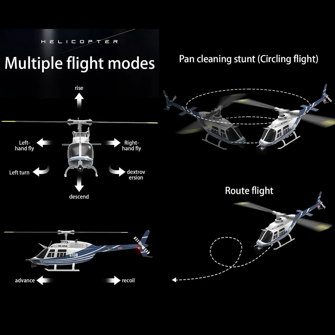 RC ERA C138 1/33 Scale No Aileron 206 Helicopter, 2.4G 6CH, Remote Control Helicopter with Optical Flow Positioning and Altitude Hold, Gifts for Beginners (RTF Version/Blue & White)