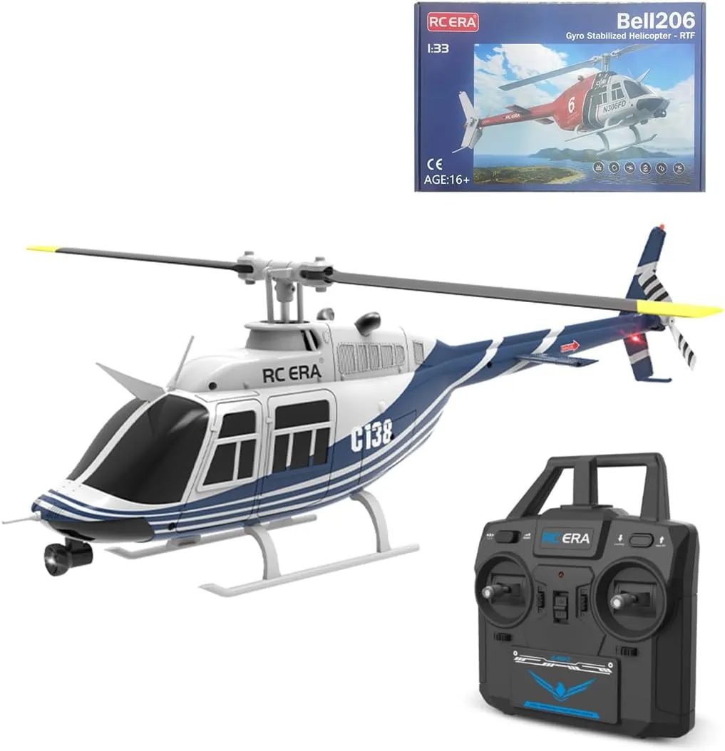 RC ERA C138 1/33 Scale No Aileron 206 Helicopter, 2.4G 6CH, Remote Control Helicopter with Optical Flow Positioning and Altitude Hold, Gifts for Beginners (RTF Version/Blue & White)