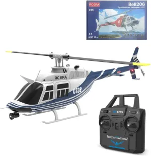 RC ERA C138 1/33 Scale No Aileron 206 Helicopter, 2.4G 6CH, Remote Control Helicopter with Optical Flow Positioning and Altitude Hold, Gifts for Beginners (RTF Version/Blue & White)