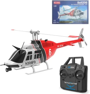 RC ERA C138 1/33 Scale No Aileron 206 Helicopter, 2.4G 6CH, Remote Control Helicopter with Optical Flow Positioning and Altitude Hold, Gifts for Beginners (RTF Version/Red & White)