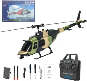 RC Helicopter C138 1:33 Bell 206 Scale Model, 2.4G 6CH Single -Propeller Flybarless Helicopter Model, Altitude Hold, Modular Battery, Adult