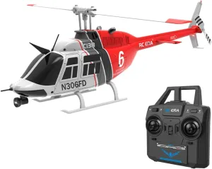 RC Helicopter C138 Bell 206 1:33 Scale – 2.4G 6CH Single Rotor with Optical Flow Positioning, Altitude Hold, Modular Battery, Realistic Model for Adults Red Black White