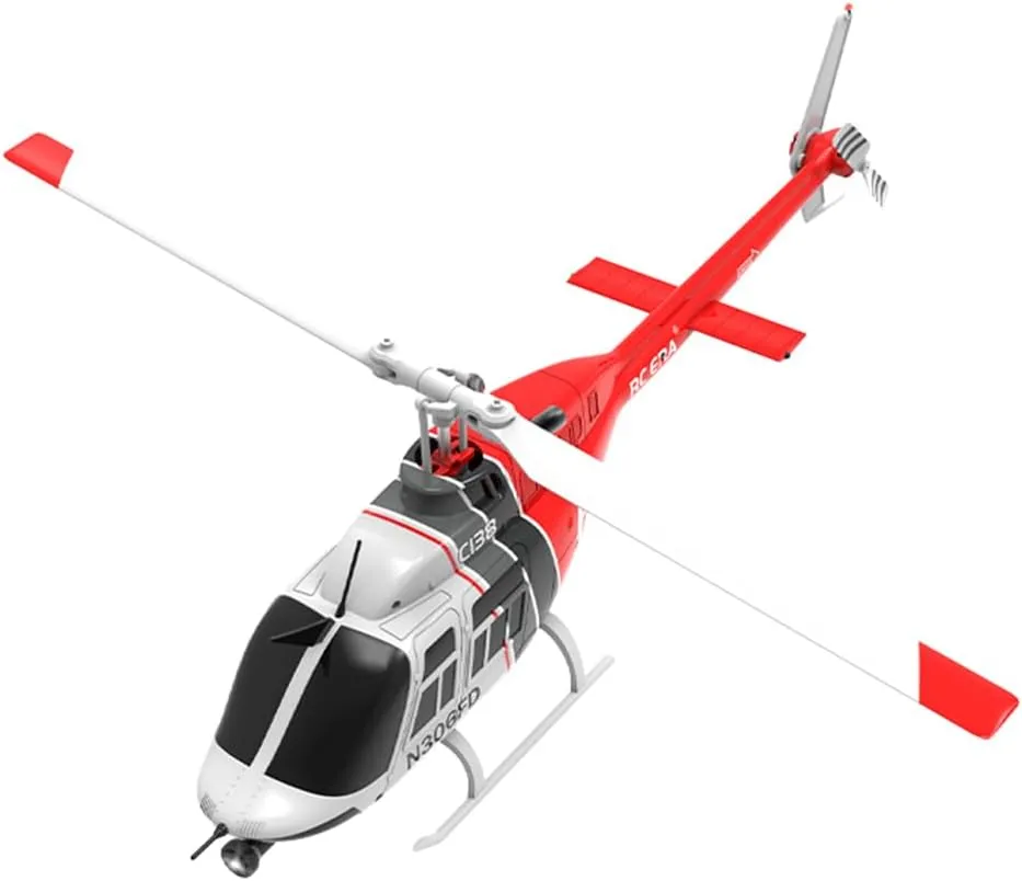 RC Helicopter C138 Bell 206 1:33 Scale – 2.4G 6CH Single Rotor with Optical Flow Positioning, Altitude Hold, Modular Battery, Realistic Model for Adults Red Black White