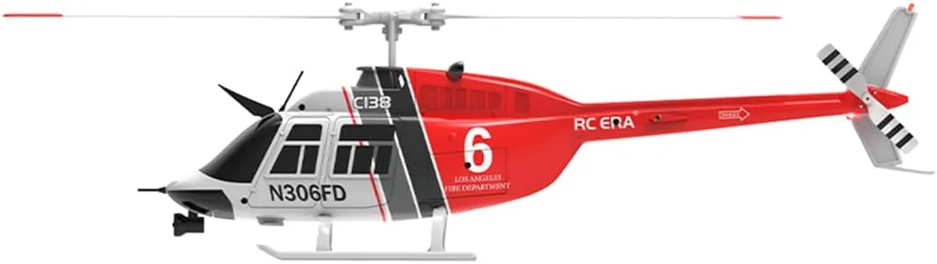RC Helicopter C138 Bell 206 1:33 Scale – 2.4G 6CH Single Rotor with Optical Flow Positioning, Altitude Hold, Modular Battery, Realistic Model for Adults Red Black White