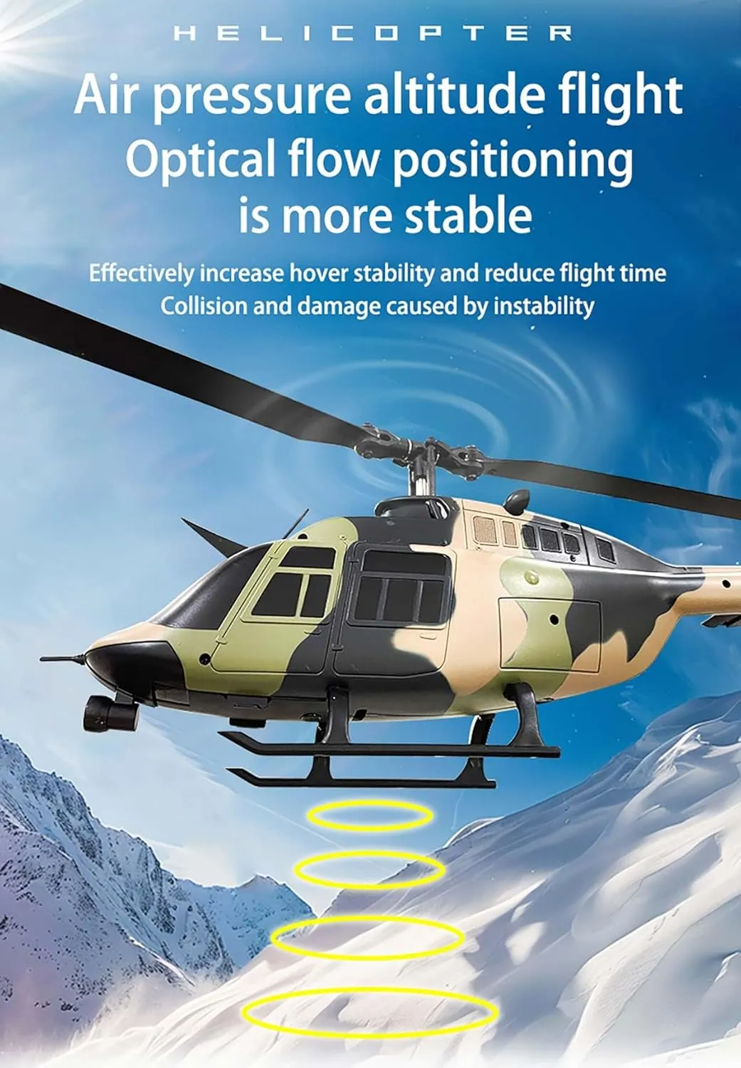 RC Helicopter for Adults, 1/33 Scale C138 Bell 206 2.4G 6CH Single-Propeller Flybarless Remote Control Helicopter, Aircraft for Beginners (Camo)  2 Battery