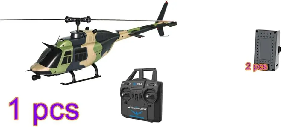 RC Helicopter for Adults, 1/33 Scale C138 Bell 206 2.4G 6CH Single-Propeller Flybarless Remote Control Helicopter, Aircraft for Beginners (Camo)  2 Battery