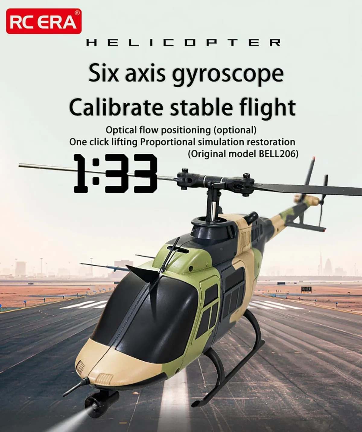 RC Helicopter for Adults, 1/33 Scale C138 Bell 206 2.4G 6CH Single-Propeller Flybarless Remote Control Helicopter, Aircraft for Beginners (Camo)  2 Battery