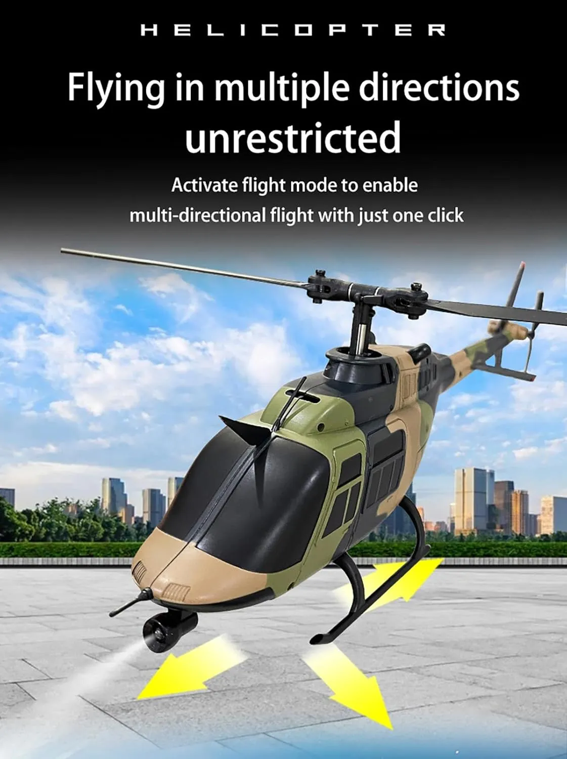 RC Helicopter for Adults, 1/33 Scale C138 Bell 206 2.4G 6CH Single-Propeller Flybarless Remote Control Helicopter, Aircraft for Beginners (Camo)  2 Battery
