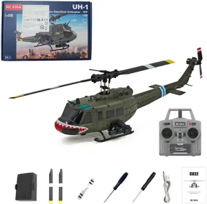 RC Helicopter for Adults, C032 1/48 Scale UH-1 Huey 2.4G 6CH Flybarless RC Helicopter Model, Indoor Aircraft Flying Toy for Beginner Adults - RTF
