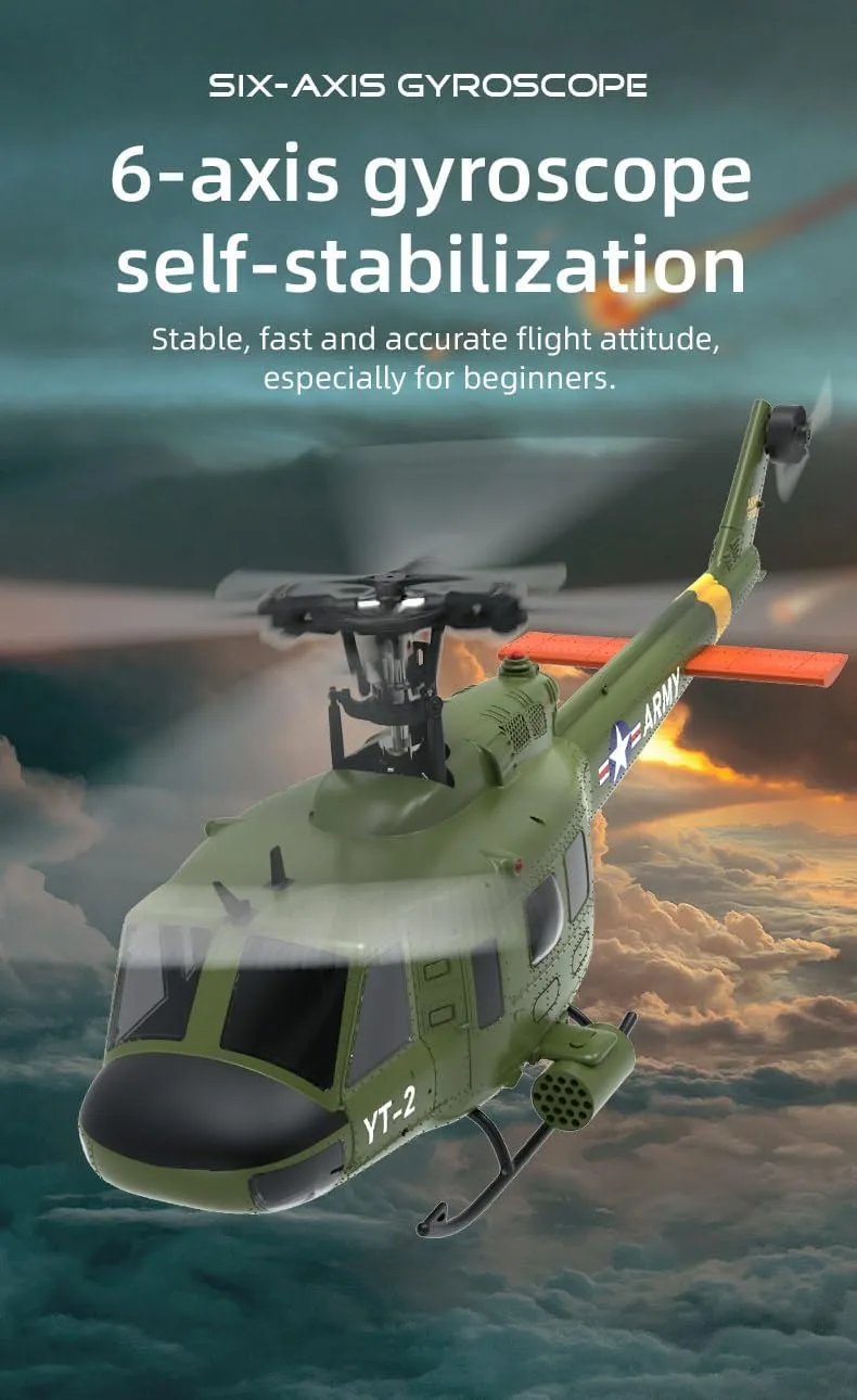 RC Helicopter for Adults, F07 UH-1 Huey 1/34 2.4G 6CH Brushless Direct-Drive 6G Flybarless Remote Control Helicopter Model with Optical Flow Positioning (RTF Version/Mode1/Mode2)