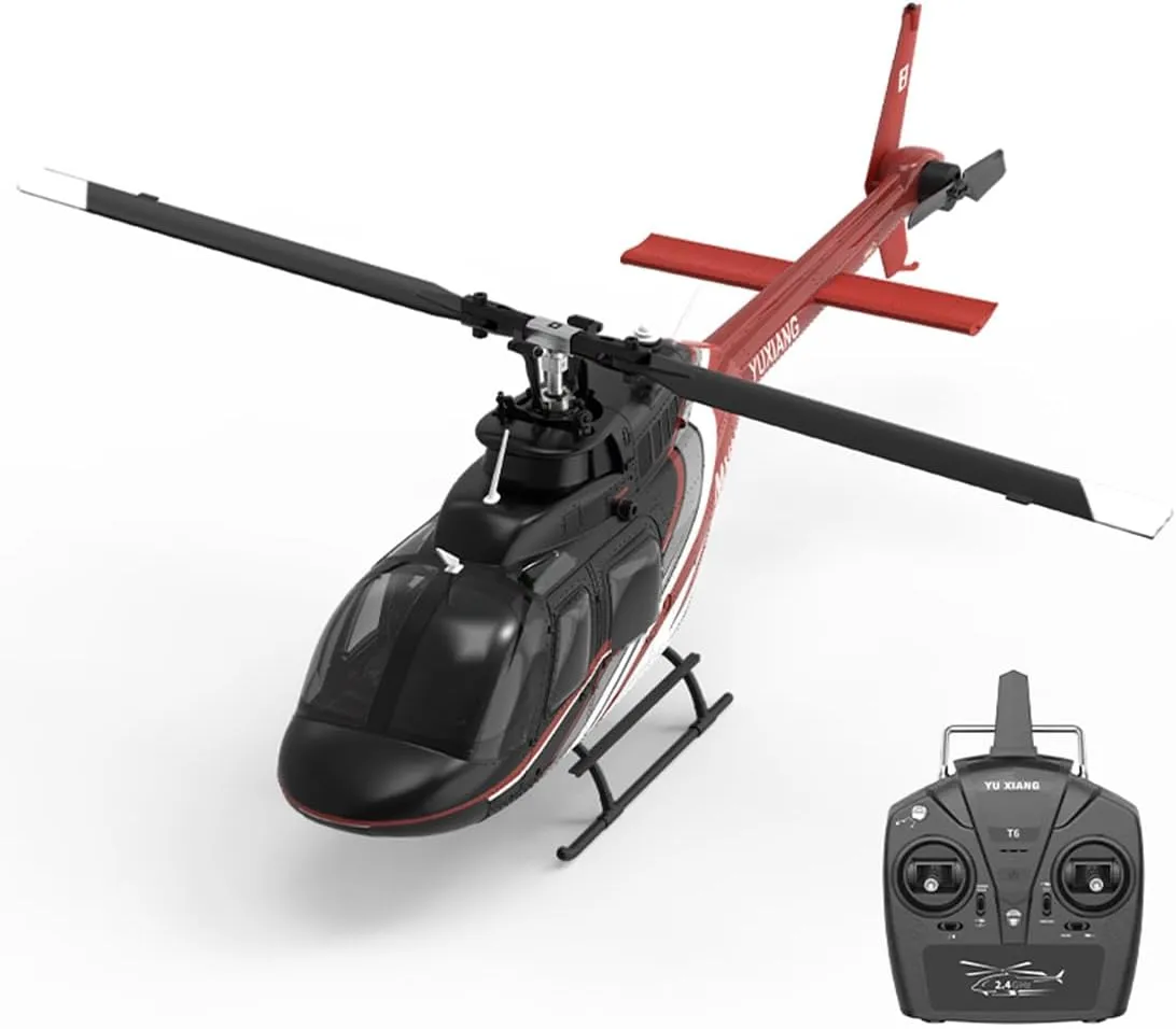 RC Helicopter for Adults, F08 1/27 Scale Bell 206 2.4G 6CH Brushless Direct Drive 3D/6G Flybarles Remote Control Helicopter Model, Indoor Aircraft Flying Toy (with Two Battery)