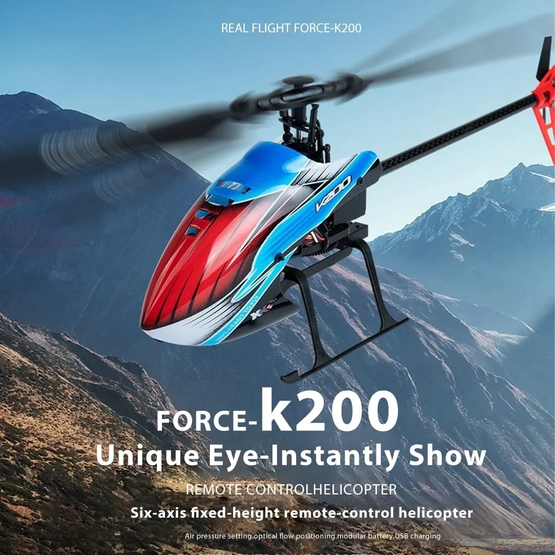 RC Helicopter with 6-Axis Gyro, 2.4G 4CH Single Blade RC Helicopter with Altitude Hold & Optical Flow - 1 Battery