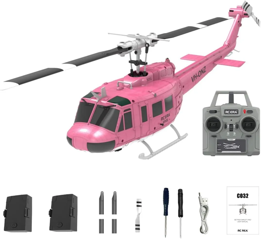 RC Plane,C032 UH-1 Huey RC Helicopter for Adults, 1/48 Scale 2.4G 6CH Flybarless Stunt RC Plane 6-Axis Gyroscope Optical Flow Positioning, TOF Lidar Height Setting for Beginners