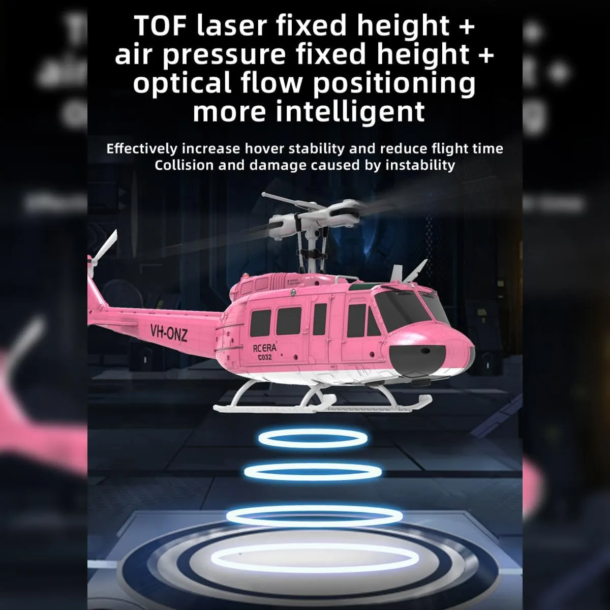 RC Plane,C032 UH-1 Huey RC Helicopter for Adults, 1/48 Scale 2.4G 6CH Flybarless Stunt RC Plane 6-Axis Gyroscope Optical Flow Positioning, TOF Lidar Height Setting for Beginners