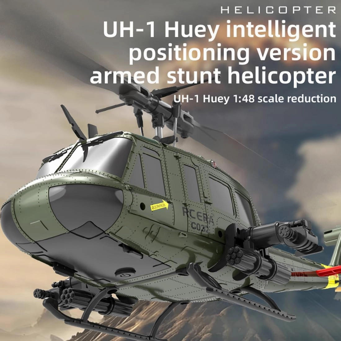 RC ERA C032 UH-1 Huey 6CH Helicopter for Adults, 1/48 Scale RC Helicopter Brushless with 6-Axis Gyroscope Stabilization, with Altitude Hold & 3D Inverted Flight, 3 Battery