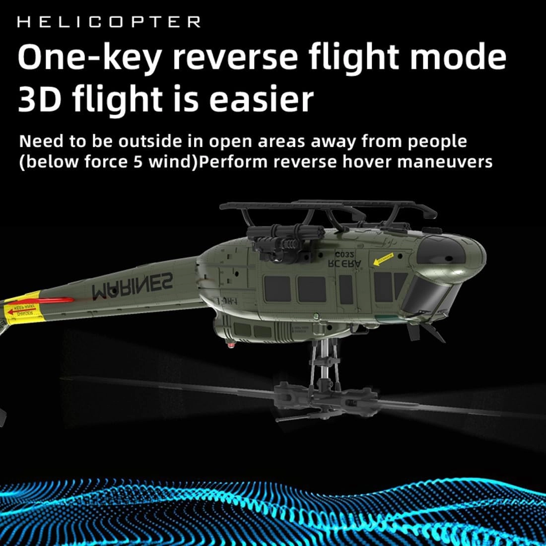 RC ERA C032 UH-1 Huey 6CH Helicopter for Adults, 1/48 Scale RC Helicopter Brushless with 6-Axis Gyroscope Stabilization, with Altitude Hold & 3D Inverted Flight, 3 Battery