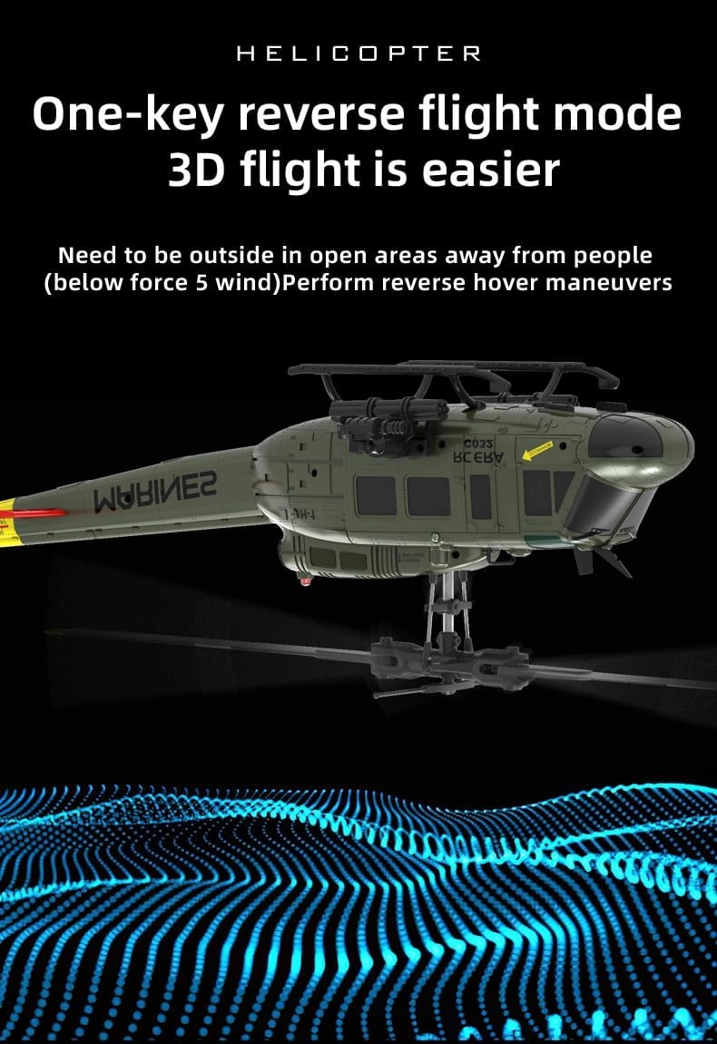RC ERA C032 UH-1 Huey RC Helicopter for Adults, 1/48 Scale 6CH 2.4G Flybarless Gyro Stabilized Aircraft with Optical Flow Positioning & One-Key Landing -RTF/3 Battery