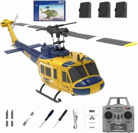 RC ERA C032 UH-1 Huey RC Helicopter for Adults, 1/48 Scale 6CH 2.4G Flybarless Gyro Stabilized Aircraft with Optical Flow Positioning & One-Key Landing -RTF/3 Battery