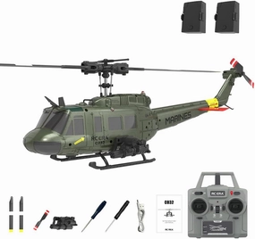 RC ERA C032 UH-1 Huey RC Helicopter with 3D Inverted Flight, 1/48 Scale 6CH Brushless RC Helicopter with Gyro Stabilization & Intelligent Positioning System for Adults