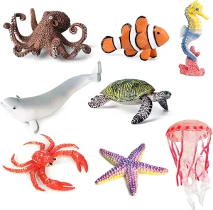 RCOMG 8pcs Sea Animal Figures, Realistic Ocean Animal Figurines Plastic Sea Creature Toys for Kids Cake Topper Decoration