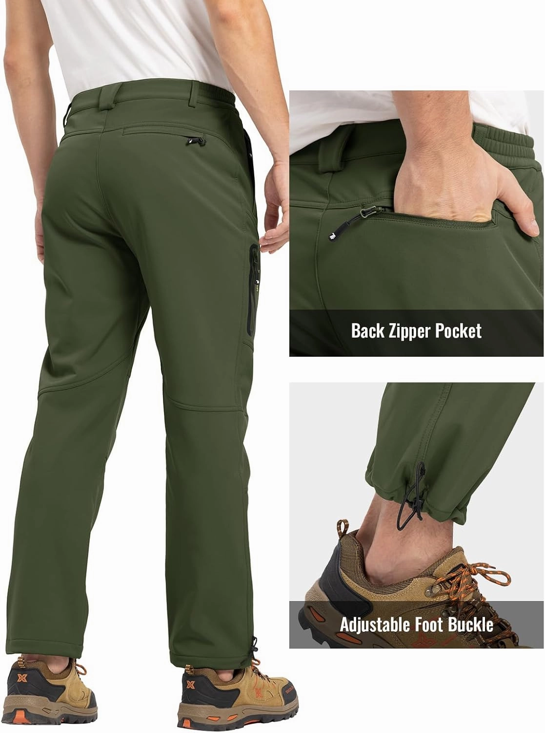 Rdruko Men's Snow Pants Waterproof Insulated Winter Hiking Pants Snowboard Fleece Lined Softshell Ski Pants