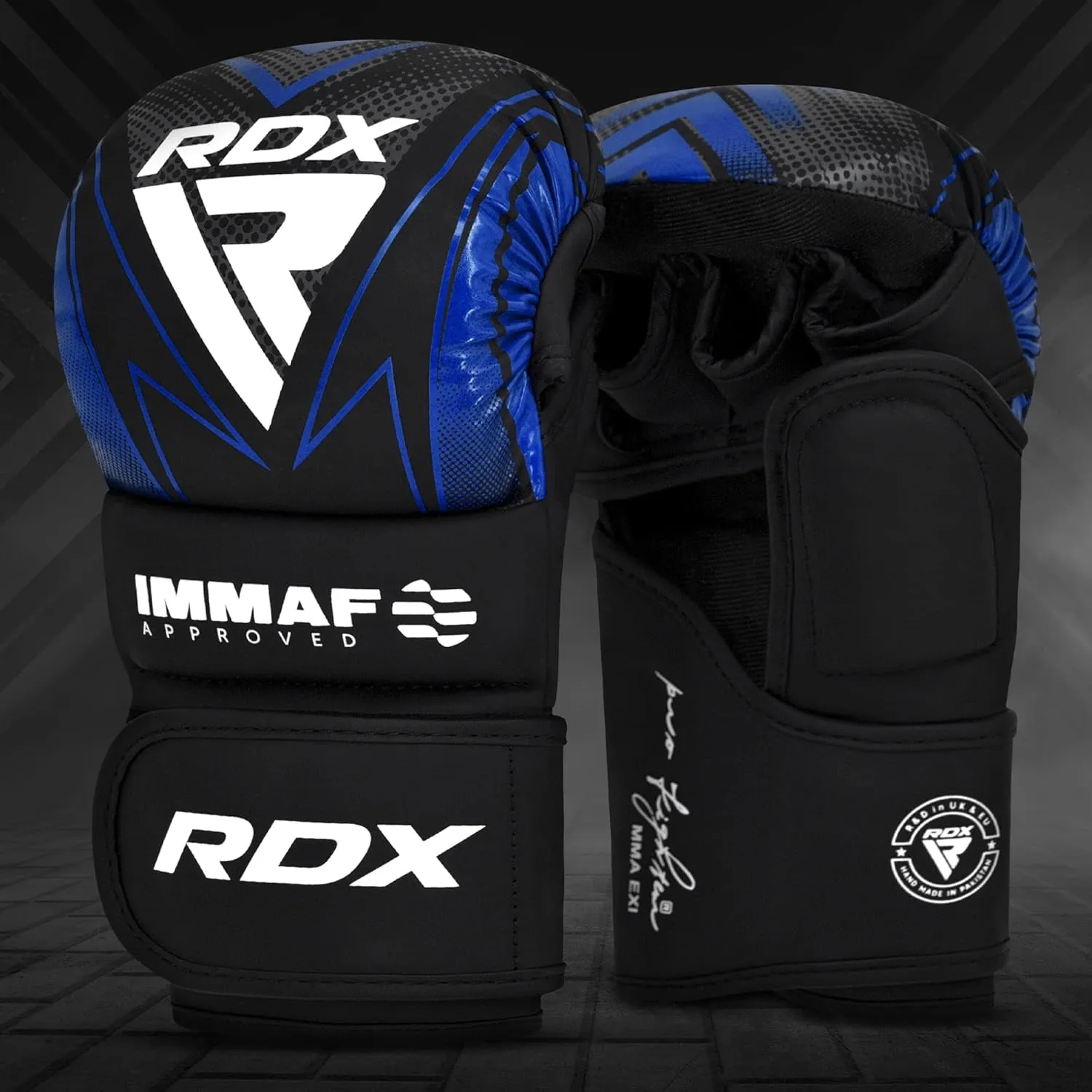RDX IMMAF Approved Sparring Grappling Gloves, Professional Grade Hybrid Design for Competition Level and Training, Ventilated Open Palm, Adjustable Wrist Straps, Martial Arts Muay Thai, Men Women