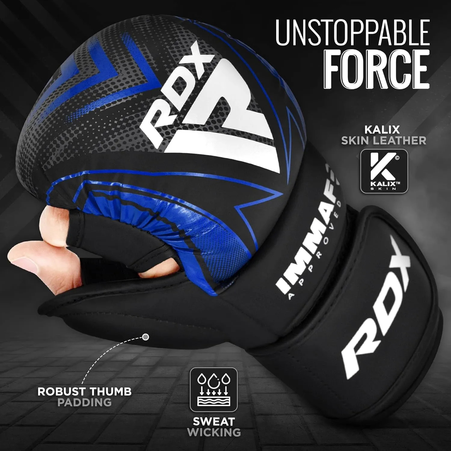 RDX IMMAF Approved Sparring Grappling Gloves, Professional Grade Hybrid Design for Competition Level and Training, Ventilated Open Palm, Adjustable Wrist Straps, Martial Arts Muay Thai, Men Women