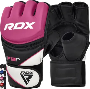 RDX MMA Gloves Grappling Sparring, Maya Hide Leather, Boxing Gloves Men Women Muay Thai Martial Arts Training, Half Finger Adjustable Mitts Wrist Support Kickboxing Cage Fighting Punching Bag Workout