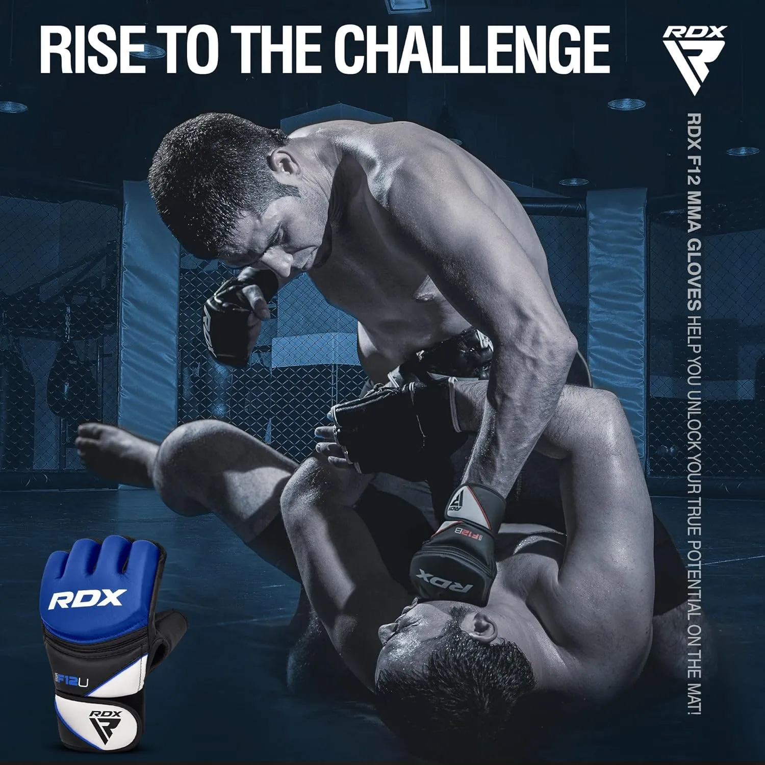 RDX MMA Gloves Grappling Sparring, Maya Hide Leather, Boxing Gloves Men Women Muay Thai Martial Arts Training, Half Finger Adjustable Mitts Wrist Support Kickboxing Cage Fighting Punching Bag Workout