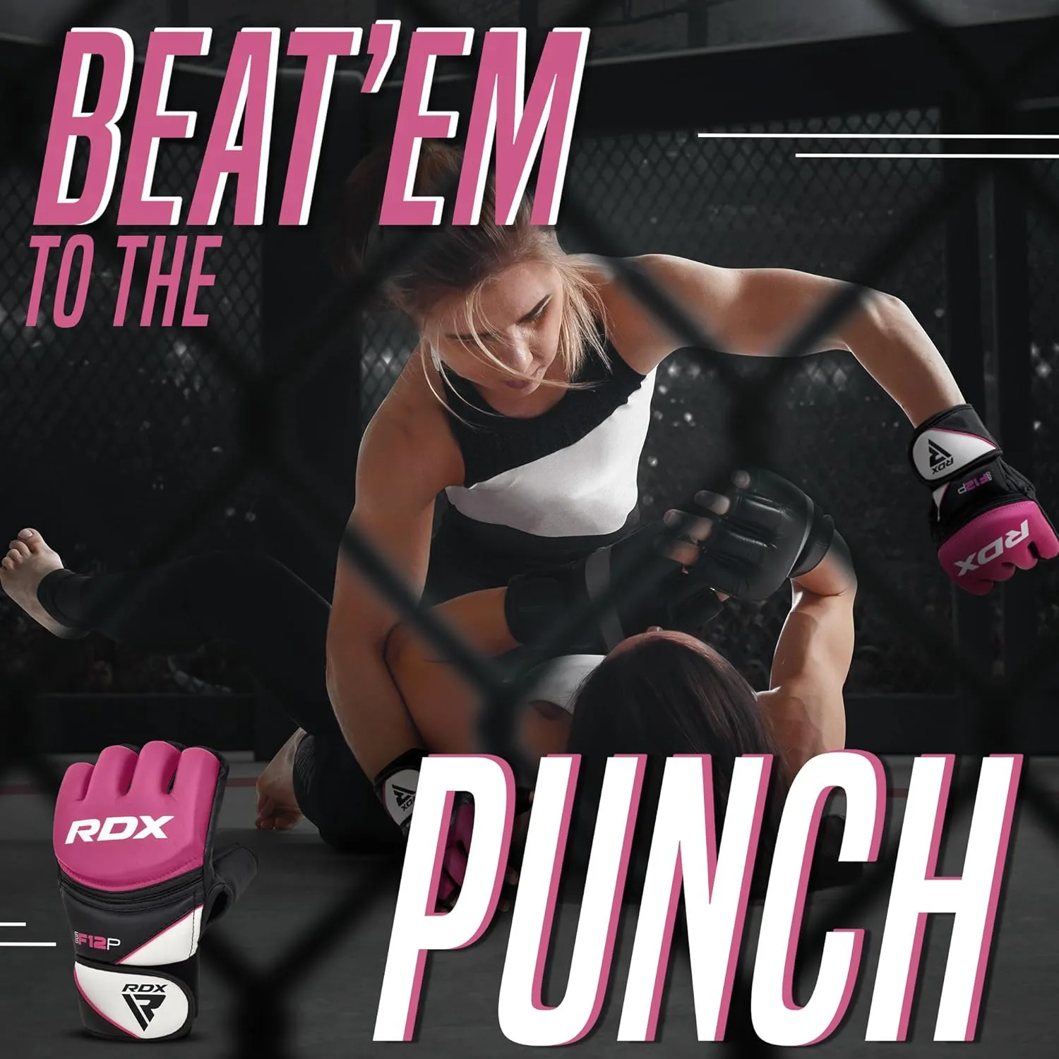 RDX MMA Gloves Grappling Sparring, Maya Hide Leather, Boxing Gloves Men Women Muay Thai Martial Arts Training, Half Finger Adjustable Mitts Wrist Support Kickboxing Cage Fighting Punching Bag Workout