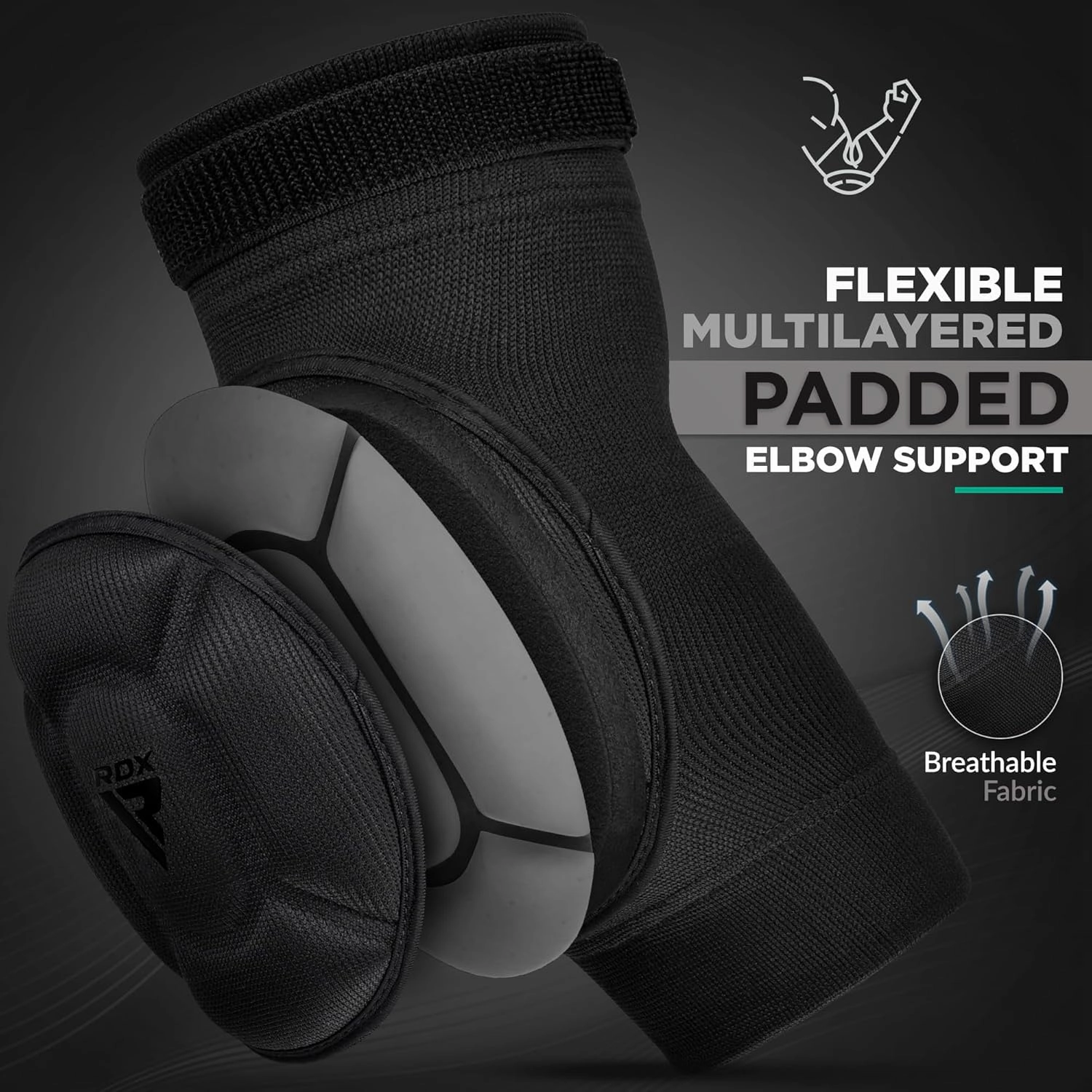 RDX Elbow Pads, Muay Thai MMA Kickboxing Sparring Elbow Guard, Martial Arts Striking Protection,Wrestling Basketball Adjustable MTB Volleyball Compression Padded Sleeve, Men Women