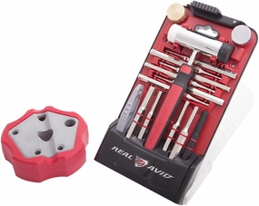 Real Avid Pin Punch Set & Hammer   Non-Slip Magnetic Bench Block | 10 Standard Nickel-Plated Steel Pin Punches, 4 Interchangeable Hammer Heads - Brass, Steel, Rubber, Nylon & Non-Marring Bench Block