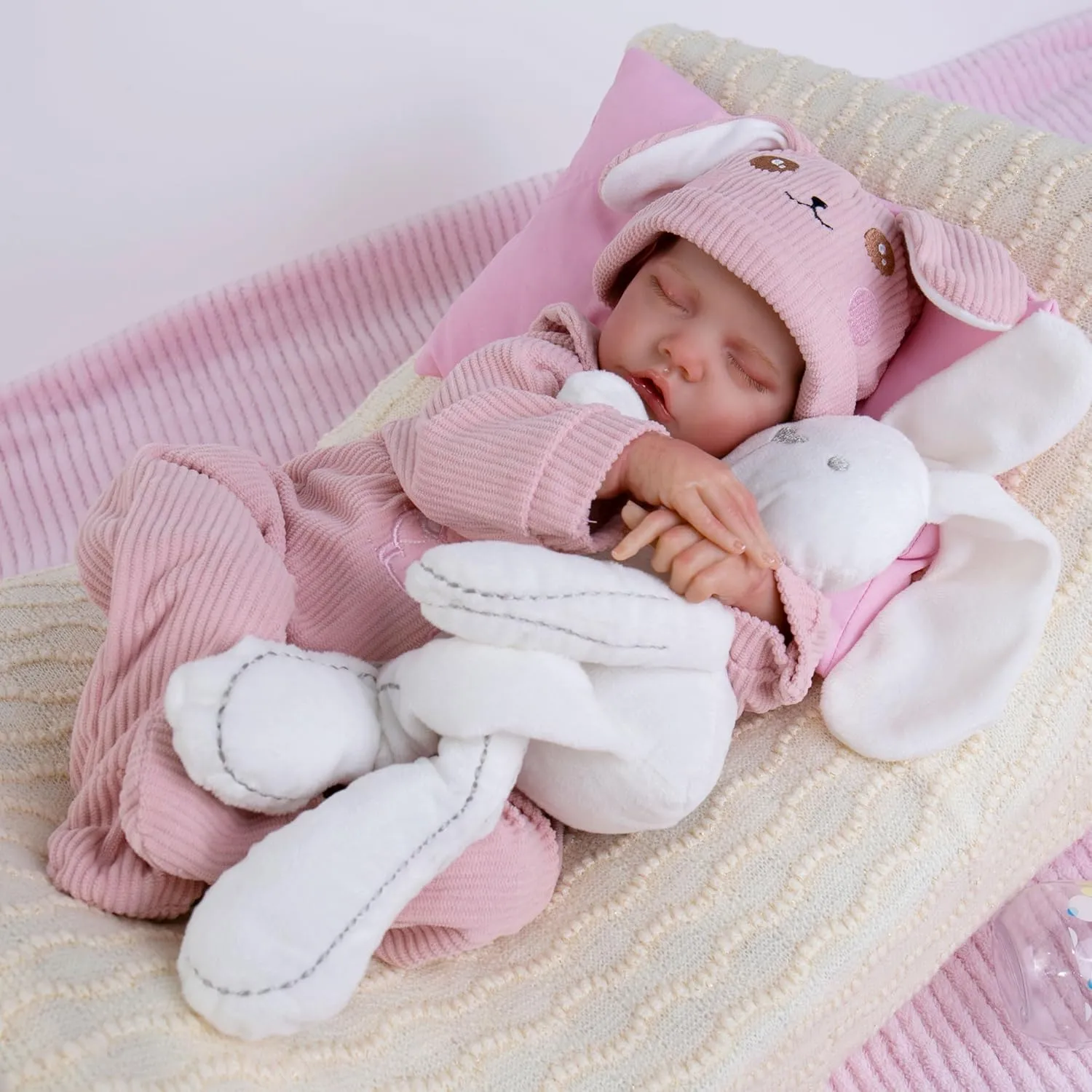 Reborn Baby Dolls Clothes Girl Pink Rabbit Friend Fashion Doll Clothes 17-22 Inches Newborn Outfits Accessories for Real Life Baby Dolls Girl