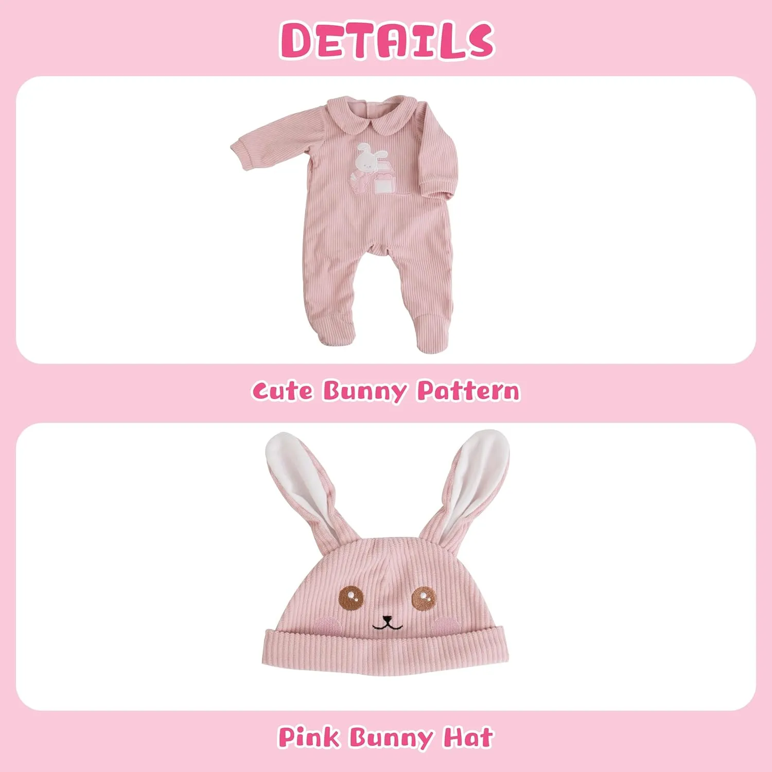 Reborn Baby Dolls Clothes Girl Pink Rabbit Friend Fashion Doll Clothes 17-22 Inches Newborn Outfits Accessories for Real Life Baby Dolls Girl