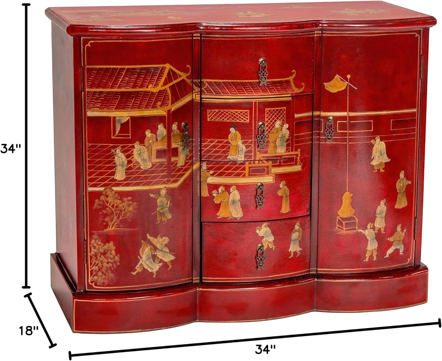 Red Lantern Artisan Crafted Red Lacquer Cabinet - Courtyard