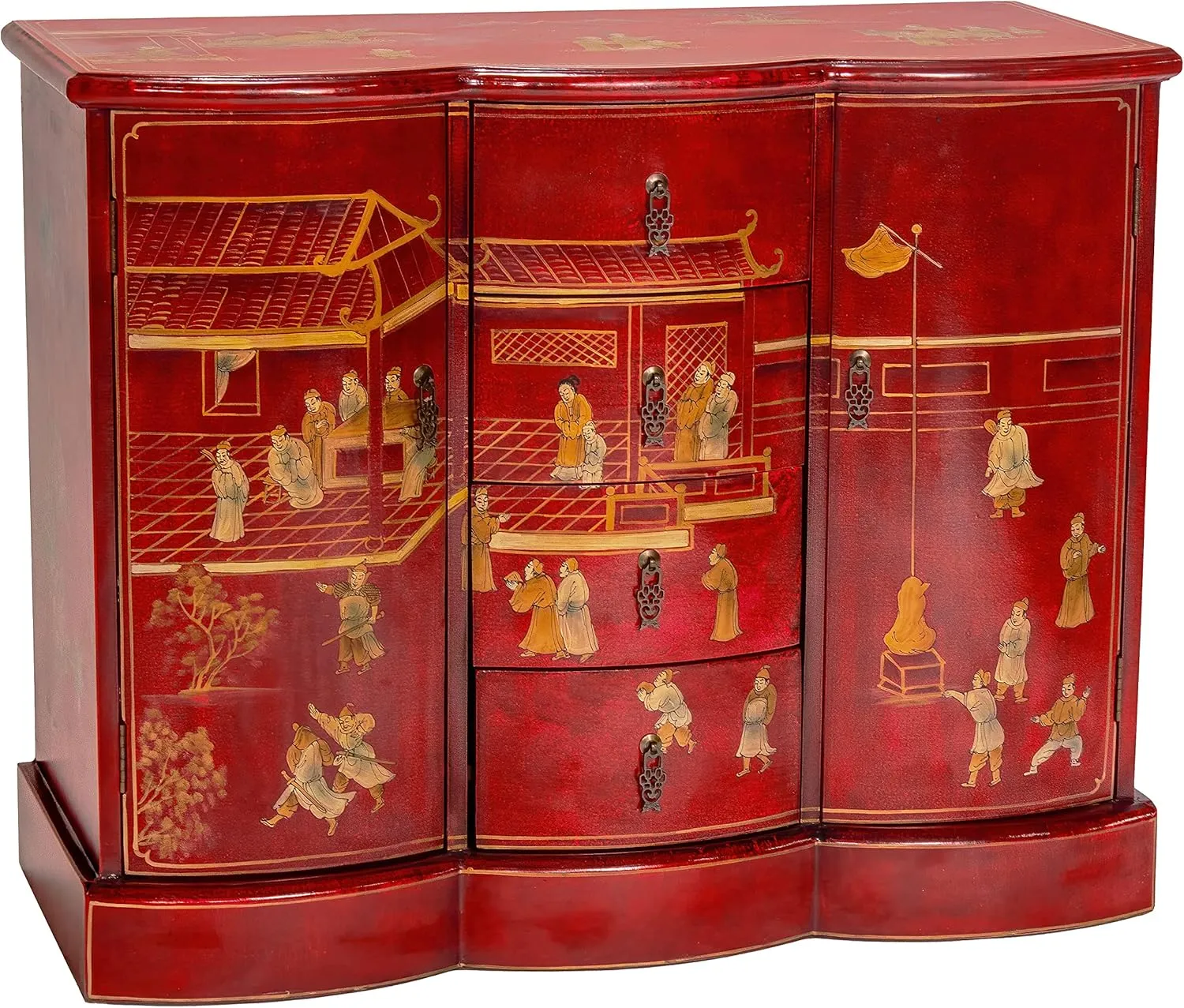 Red Lantern Artisan Crafted Red Lacquer Cabinet - Courtyard